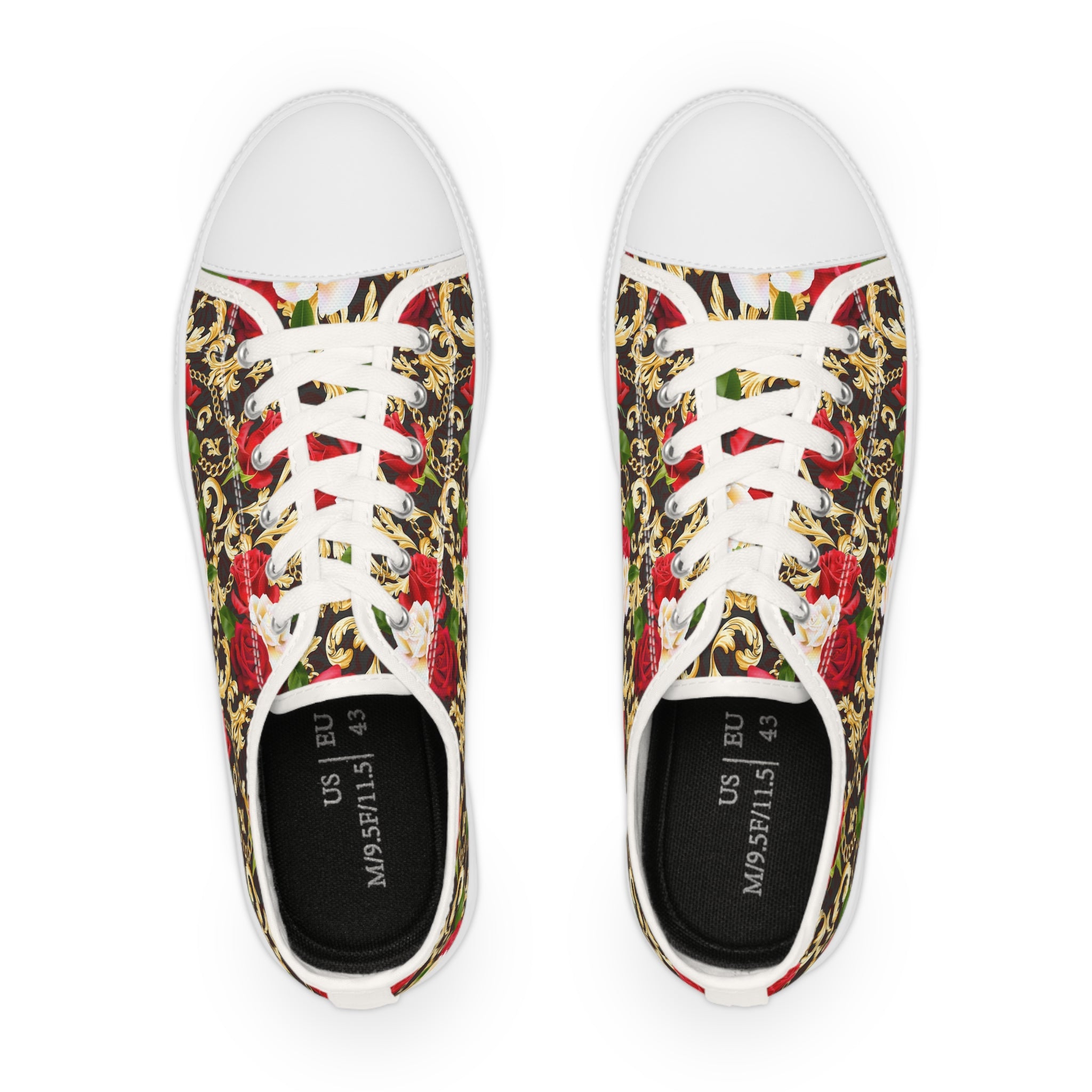 Men’s Vintage Rose Low-Top Sneakers – Elegant Floral and Baroque Design