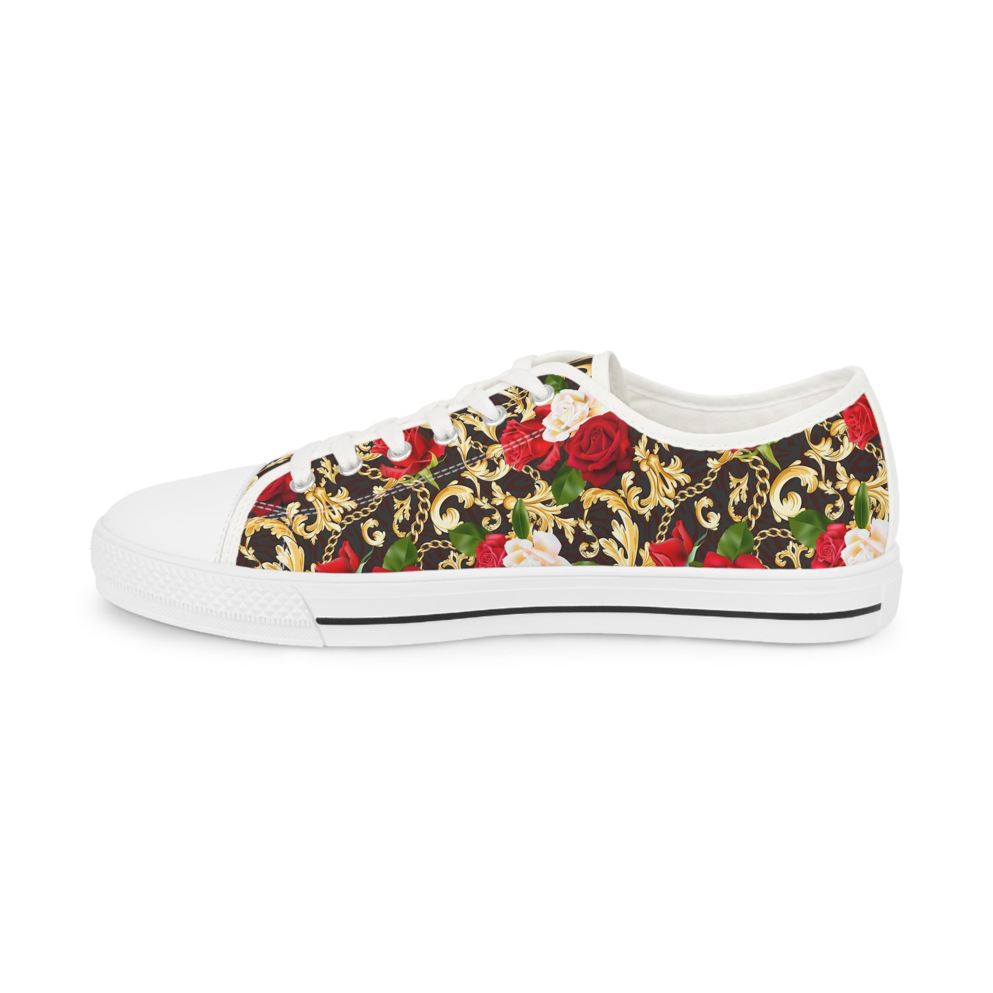 Men’s Vintage Rose Low-Top Sneakers – Elegant Floral and Baroque Design